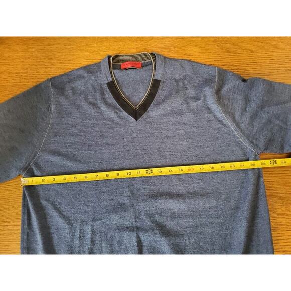 Luchiano Visconti Men XL Sweater Navy Blue Italian Merino Wool V-Neck Pullover - Picture 8 of 10